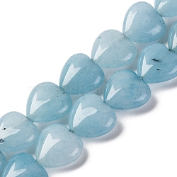 Natural Aquamarine Beads Strands, Heart, Dyed, Sky Blue, 14~14.5x13.5~14x6~6.5mm, Hole: 1mm, about 28pcs/strand, 15.16''(38.5cm)(G-I372-A09-02)