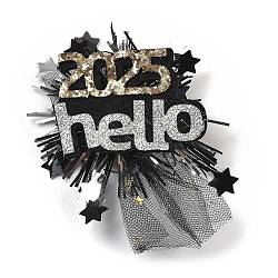 New Year's party Iron Hair Clip, Mesh, PET and Gold Onion Cloth Hair Accessories, 105x70x20.5mm(OHAR-R102-01L)