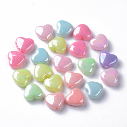 Opaque Acrylic Beads, AB Color Plated, Heart, Mixed Color, 11x12x5mm, Hole: 1.8mm, about 138pcs/50g(X-MACR-Q239-003)