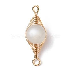 Natural Moonstone Copper Wire Wrapped Connector Charms, Horse Eye Links, Light Gold, 25x9x8mm, Hole: 1.5mm(PALLOY-JF02518-01)