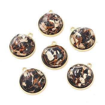 Resin Shell Pendants, with Alloy Findings, Half Round, Black, 25.5x22x9mm, Hole: 2mm