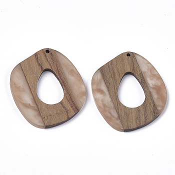 Resin & Walnut Wood Pendants, Linen, 47x40x3mm, Hole: 2mm