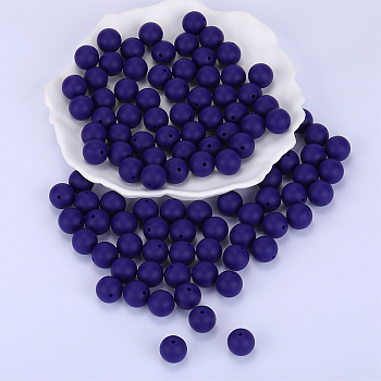 Round Silicone Focal Beads, Chewing Beads For Teethers, DIY Nursing Necklaces Making, Midnight Blue, 15mm, Hole: 2mm