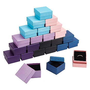 Paper Box, Snap Cover, with Sponge Mat, Ring Box, Square, Mixed Color, 5x5x3.1cm, 6 colors, 4pcs/color, 24pcs/set