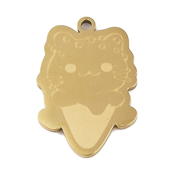 304 Stainless Steel Pendants, Cat with Ice-crea Charm, Golden, 24.5x16.5x1.5mm, Hole: 1mm