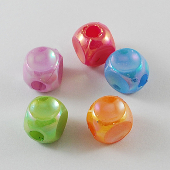 Opaque AB Color Acrylic Cube Beads, Mixed Color, 10x8x8mm, Hole: 3mm, about 1100pcs/500g