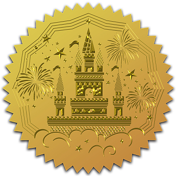 Self Adhesive Gold Foil Embossed Stickers, Medal Decoration Sticker, Castle Pattern, 5x5cm