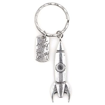 Keychain, with Iron Key Ring, 304 Stainless Steel Jump Rings, Alloy Rocket & Find Joy in the Journey Message Charms, Antique Silver, 30mm