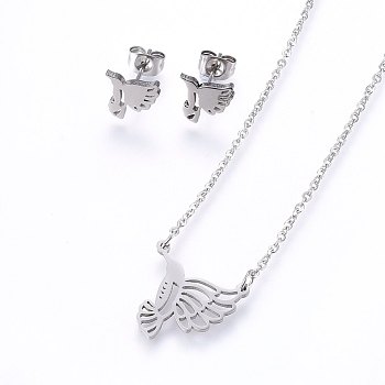304 Stainless Steel Jewelry Sets, Stud Earrings and Pendant Necklaces, Eagle, Stainless Steel Color, Necklace: 18.9 inch(48cm), Stud Earrings: 8.5x9x1.2mm, Pin: 0.8mm