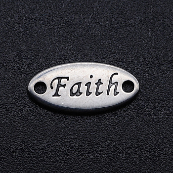201 Stainless Steel Links connectors, Horse Eye with Word Faith, Antique Silver, 15x7x1mm, Hole: 1.4mm