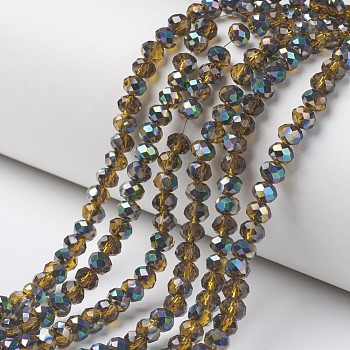 Electroplate Transparent Glass Beads Strands, Half Multi-color Plated, Faceted, Rondelle, Goldenrod, 6x5mm, Hole: 1mm, about 92~94pcs/strand, 17~17.5 inch(42.5~43.75cm)