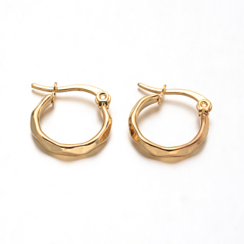 Ion Plating(IP) 304 Stainless Steel Hoop Earrings, Hypoallergenic Earrings, Real 18K Gold Plated, 16x15.5x2mm, Pin: 0.6x1mm