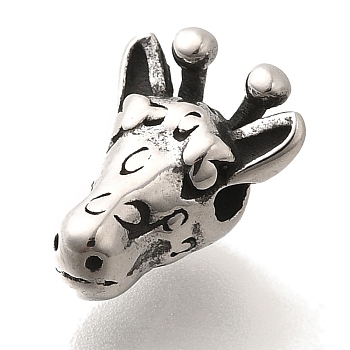 304 Stainless Steel Beads, Giraffe, Antique Silver, 12x9x6.5mm, Hole: 1.6mm