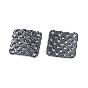 304 Stainless Steel Filigree Joiners Links, Square, Imitation Woven Rattan Pattern, Gunmetal, 31x31x2.6mm, Side Length: 24x24mm