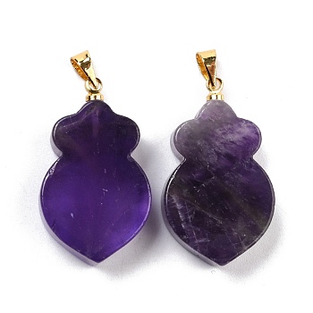 Natural Amethyst Pendants, with Golden Brass Findings, Carrot, 29~30x17x6mm, Hole: 5mm
