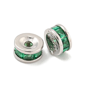 925 Sterling Silver Micro Pave Cubic Zirconia Beads, Flat Round, Real 18K Gold Plated, Green, 4.5x2.5mm, Hole: 0.9mm