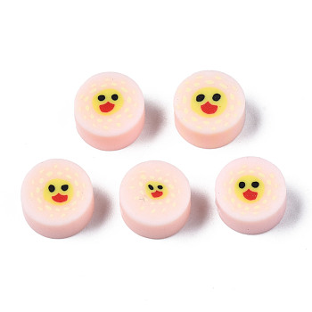 Handmade Polymer Clay Beads, for DIY Jewelry Crafts Supplies, Flat Round with Duck, Misty Rose, 8.5~9.5x4~5mm, Hole: 1.6mm