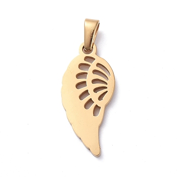 304 Stainless Steel Pendants, Leaf, Golden, 24x11x1.5mm, Hole: 6x2.5mm