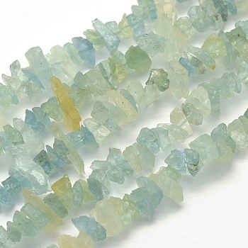 Rough Raw Natural Aquamarine Beads Strands, Nuggets, 3~6x7~14mm, Hole: 0.5mm, 15.7 inch(39.9cm)