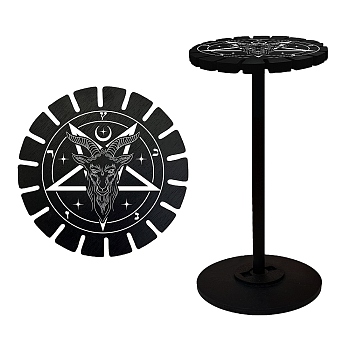 Wooden Wheel, Wooden Display Shelf, Black Holder Stand, Rustic Divination Pendulum Storage Rack, Witch Stuff, Goat Pattern, Wheel: 120x8mm, 2pcs, Studdle: 288x12mm, 1pc