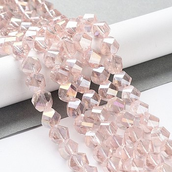 Electroplate Glass Beads Strands, AB Color Plated, Faceted, Twist, Pearl Pink, 10x10x9mm, Hole: 2mm