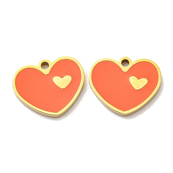 304 Stainless Steel Enamel Charms, Heart Charm, Real 14K Gold Plated, 10x12x1mm, Hole: 1.2mm