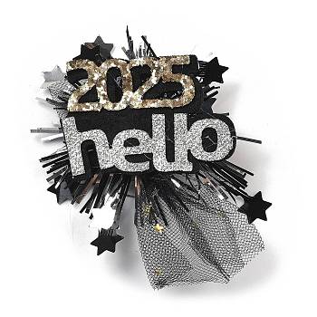 New Year's party Iron Hair Clip, Mesh, PET and Gold Onion Cloth Hair Accessories, 105x70x20.5mm