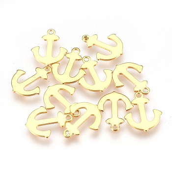 304 Stainless Steel Pendants, Anchor, Golden, 16x13x1mm, Hole: 1.2mm