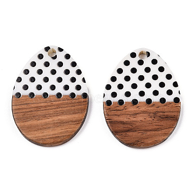 Printed Opaque Resin & Walnut Wood Pendants(RESI-TAC0017-65)-2