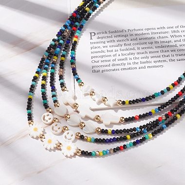 Shell & Glass Beaded Necklace for Women(NJEW-JN03910)-2