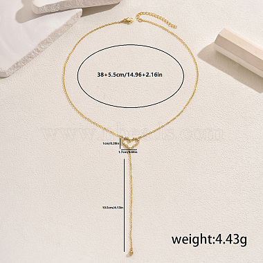 Elegant Y-shaped Hollow Heart Brass Cubic Zirconia Pendant Long Necklace for Women Parties and Events(HJ3504)-5