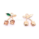 Alloy Rhinestone Pendants, Cadmium Free & Lead Free, Cherry, Light Gold, Light Peach, 19x15x5mm, Hole: 2mm(ALRI-TAC0002-06A-RS)