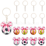 DIY Keychain Kits, including Printed Transparent Acrylic Pendants and Iron Split Key Rings, Bowknot with Football, Platinum, 44x42x2.5mm, Hole: 5.5mm, 4 styles, 2pcs/style, 8pcs(DIY-SP0005-84)