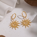 European 304 Stainless Steel Spiral Sun Hollow Dangle Earrings for Women, Real 18K Gold Plated, 56.6x32mm(LD6957-2)