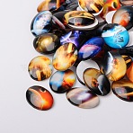 Starry Sky Printed Glass Oval Cabochons, Mixed Color, 25x18x6mm(GGLA-N003-18x25-D)