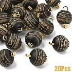 20Pcs Wood Pendants, Round Charms, with 304 Stainless Steel Findings, Black, 13.6mm, Hole: 2mm(PALLOY-YW00200-01)