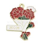 Mother's Day Alloy Enamel Pendants, Carnation Bouquet, FireBrick, 28x20.5x1mm, Hole: 1.6mm(PALLOY-V001-02A)