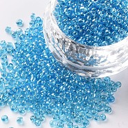 Glass Seed Beads, Trans. Colours Lustered, Round, Light Blue, 2mm, Hole: 1mm, 30000pcs/pound(SEED-A006-2mm-103B)