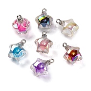 AB Color Resin Star Pendants, Ball inner Charms with Platinum Plated Alloy Loops, Mixed Color, 21.5x17x14.5mm, Hole: 2mm(RESI-U002-05)