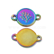 Ion Plating(IP) 304 Stainless Steel Connector Charms, Flat Round Links with Tree, Rainbow Color, 12x18x1mm, Hole: 1.8mm(STAS-B032-40MC)