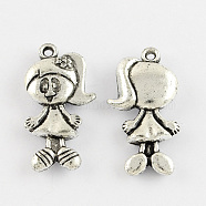 Vintage Acrylic Pendants, Girl, Antique Silver, 27x14x4.5mm, Hole: 1.5mm, about 819pcs/500g(PACR-R224-45AS)