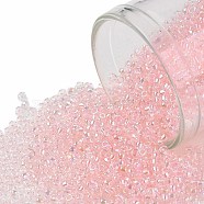 TOHO Round Seed Beads, Japanese Seed Beads, (171L) Dyed Light Pink Transparent Rainbow, 15/0, 1.5mm, Hole: 0.7mm, about 15000pcs/50g(SEED-XTR15-0171L)
