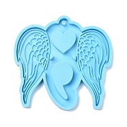 Valentine's Day Theme DIY Pendant Silicone Molds, Resin Casting Molds, For UV Resin, Epoxy Resin Jewelry Making, Wing, Deep Sky Blue, 71x73x6mm, Hole: 3mm(DIY-C009-03H)