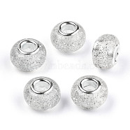 Epoxy Resin European Beads, Large Hole Beads, with Glitter Powder and Platinum Tone Brass Double Cores, Rondelle, Light Grey, 14x9mm, Hole: 5mm(RPDL-N015-02I)