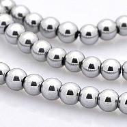 Round Non-magnetic Synthetic Hematite Beads Strands, Gainsboro, 3mm, Hole: 1mm, about 133pcs/strand, 17.4 inch(G-P061-68-3mm)