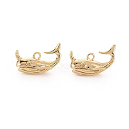 Brass Charms, Nickel Free, Whale, Real 18K Gold Plated, 8x17x8.5mm, Hole: 1.5mm(KK-S356-466-NF)