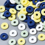 Handmade Polymer Clay Beads, Heishi Beads, for DIY Jewelry Crafts Supplies, Disc/Flat Round, Honeydew, 6x1mm, Hole: 2mm, about 26000pcs/1000g(CLAY-T019-02B-44)