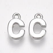 Brass Charms, Letter, Nickel Free, Real Platinum Plated, Letter.C, 8~8.5x5x1.5mm, Hole: 0.8mm(KK-S350-167C-P)