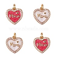4Pcs 2 Colors Mother's Day Theme Real 18K Gold Plated Brass Micro Pave Clear Cubic Zirconia Enamel Charms, Long-Lasting Plated, with Jump Rings, Heart with Word MaMa, Mixed Color, 14.5x14.5x2mm, Hole: 3mm, 2pcs/color(ZIRC-SZ0001-38)