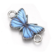 Printed Alloy Connector Charms, with Enamel, Butterfly Link, Cadmium Free & Lead Free, Platinum, Cornflower Blue, 12x23x2mm, Hole: 2.5mm(PALLOY-TAC0032-11F)